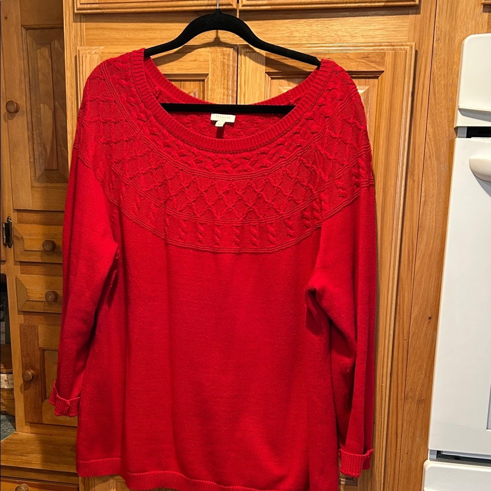 Talbots pretty red sweater with top surrounding knit design